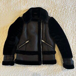 RIVER ISLAND FAUX FUR AVIATOR JACKET | BLACK | SIZE 10